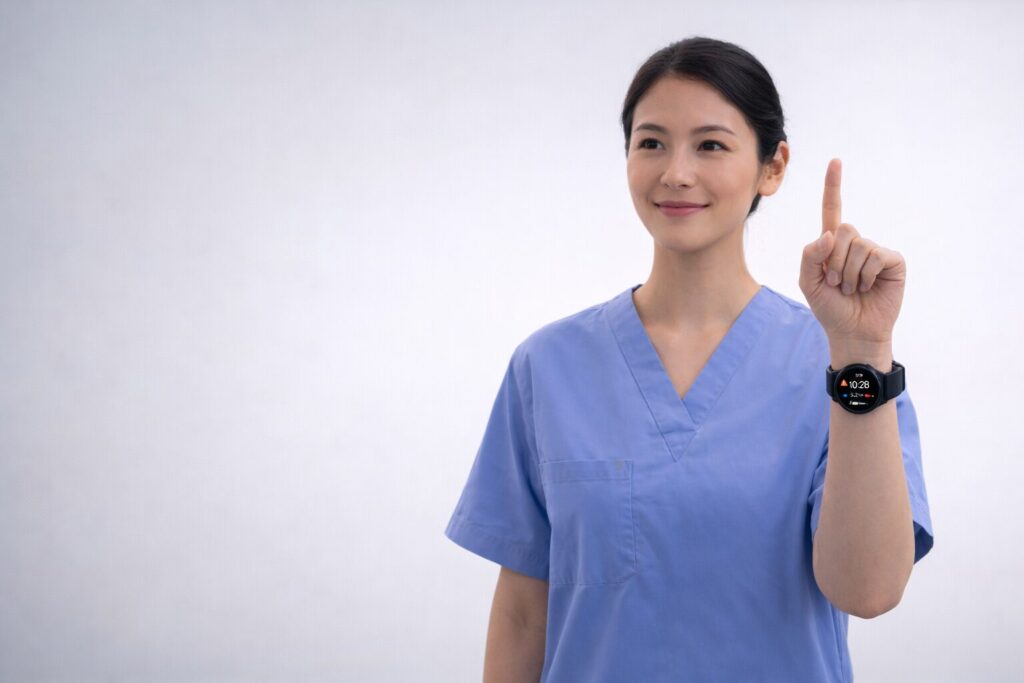 女性看護師がポイントの説明してる画像